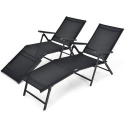 XVX Two Folding Patio Chaise Chairs, Five Backrest Settings and Two Footrest Positions on Steel