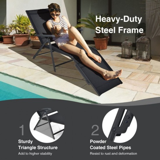 Honhorrs Two Folding Patio Chaise Chairs, Five Backrest Settings and Two Footrest Positions on Steel