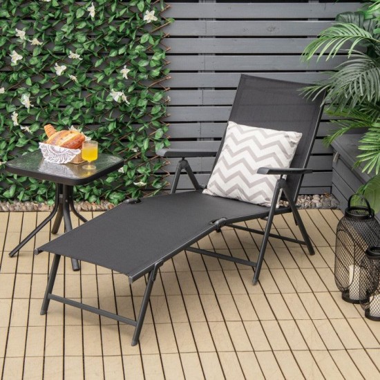 Honhorrs Two Folding Patio Chaise Chairs, Five Backrest Settings and Two Footrest Positions on Steel