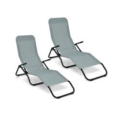XVX Two Rocking Patio Chaise Loungers, Folding Steel Frames with Breathable Fabric and Armrests