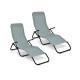 Honhorrs Two Rocking Patio Chaise Loungers, Folding Steel Frames with Breathable Fabric and Armrests