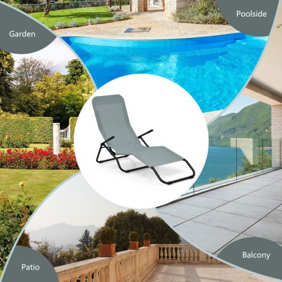 Honhorrs Two Rocking Patio Chaise Loungers, Folding Steel Frames with Breathable Fabric and Armrests