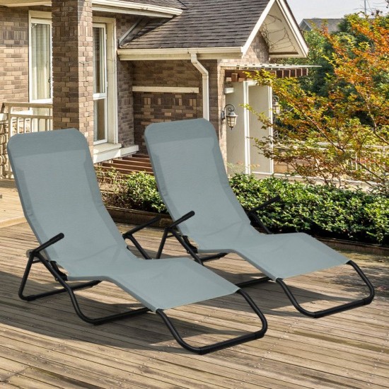 Honhorrs Two Rocking Patio Chaise Loungers, Folding Steel Frames with Breathable Fabric and Armrests