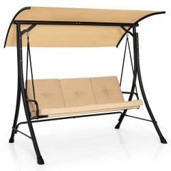 XVX Three-Person Porch Swing, Olefin Seat with Padded Cushions and Adjustable Overhead Canopy