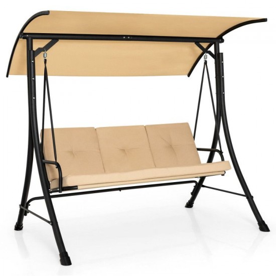 Honhorrs Three-Person Porch Swing, Olefin Seat with Padded Cushions and Adjustable Overhead Canopy