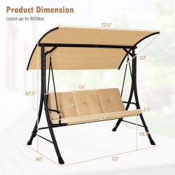 XVX Three-Person Porch Swing, Olefin Seat with Padded Cushions and Adjustable Overhead Canopy