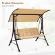Honhorrs Three-Person Porch Swing, Olefin Seat with Padded Cushions and Adjustable Overhead Canopy