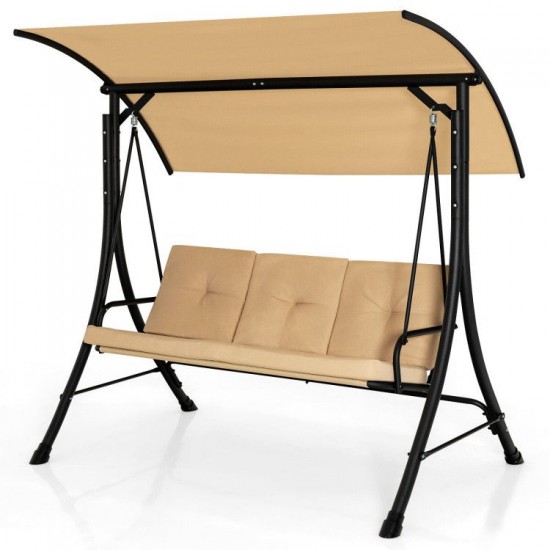 Honhorrs Three-Person Porch Swing, Olefin Seat with Padded Cushions and Adjustable Overhead Canopy
