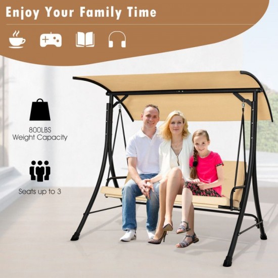 Honhorrs Three-Person Porch Swing, Olefin Seat with Padded Cushions and Adjustable Overhead Canopy