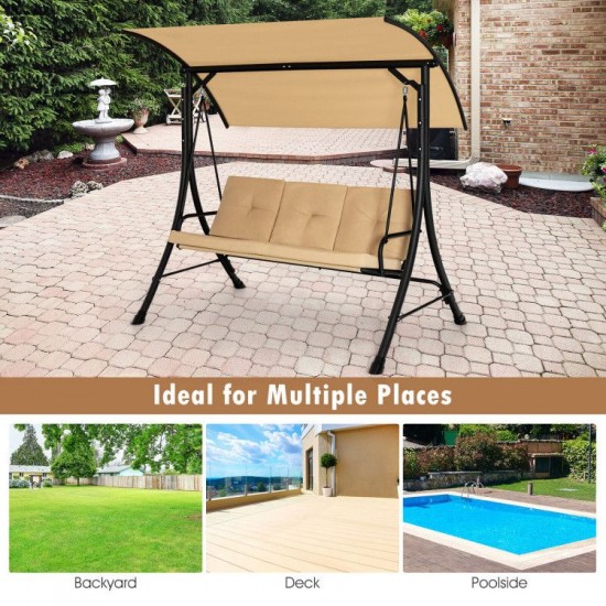 Honhorrs Three-Person Porch Swing, Olefin Seat with Padded Cushions and Adjustable Overhead Canopy