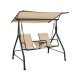 Honhorrs Two-Seat Canopy Porch Swing, Glass Drink Table with Cup Holders and Steel Support Frame