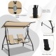 Honhorrs Two-Seat Canopy Porch Swing, Glass Drink Table with Cup Holders and Steel Support Frame
