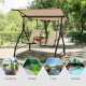 Honhorrs Two-Seat Canopy Porch Swing, Glass Drink Table with Cup Holders and Steel Support Frame