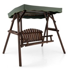 Honhorrs Two-Person Fir Porch Swing, Adjustable Canopy and Two Side Tables on an A-Frame Stand