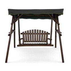 Honhorrs Two-Person Fir Porch Swing, Adjustable Canopy and Two Side Tables on an A-Frame Stand