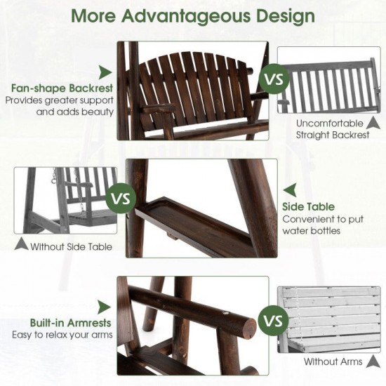 Honhorrs Two-Person Fir Porch Swing, Adjustable Canopy and Two Side Tables on an A-Frame Stand