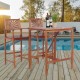 Honhorrs Acacia Wood Patio Bar Trio: Table and Two Stools with Reversible Sunflower-Pattern Backs