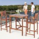 Honhorrs Acacia Wood Patio Bar Trio: Table and Two Stools with Reversible Sunflower-Pattern Backs