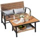 Honhorrs Two-Piece Wicker Patio Loveseat Set, Air-Fiber Seat Cushion and DPC Coffee Table with Shelf