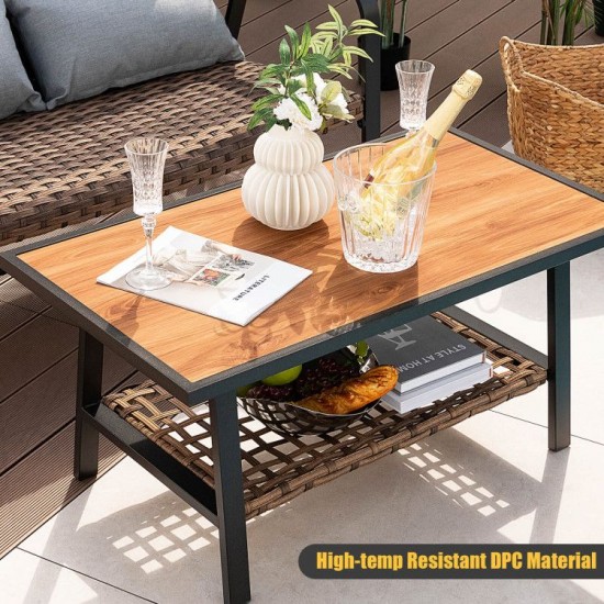 Honhorrs Two-Piece Wicker Patio Loveseat Set, Air-Fiber Seat Cushion and DPC Coffee Table with Shelf