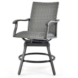 Honhorrs Pair of Swivel Patio Bar Chairs, Woven Rattan with 4D Fiber Cushions and Nonslip Footrests