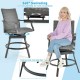 Honhorrs Pair of Swivel Patio Bar Chairs, Woven Rattan with 4D Fiber Cushions and Nonslip Footrests