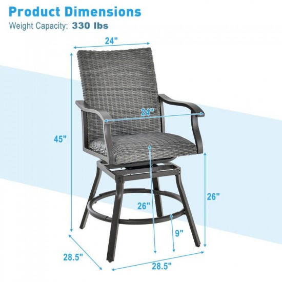 Honhorrs Pair of Swivel Patio Bar Chairs, Woven Rattan with 4D Fiber Cushions and Nonslip Footrests