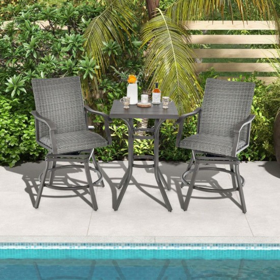 Honhorrs Pair of Swivel Patio Bar Chairs, Woven Rattan with 4D Fiber Cushions and Nonslip Footrests