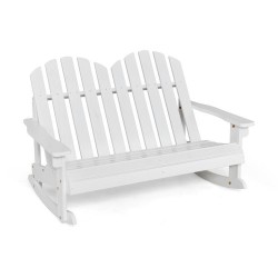 XVX Two-Child Fir Wood Rocking Bench, Slatted Seat and Adirondack Back with Reinforced Frame