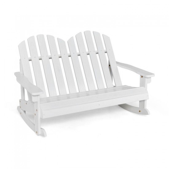 Honhorrs Two-Child Fir Wood Rocking Bench, Slatted Seat and Adirondack Back with Reinforced Frame