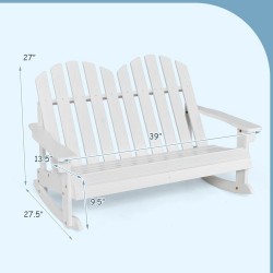 XVX Two-Child Fir Wood Rocking Bench, Slatted Seat and Adirondack Back with Reinforced Frame