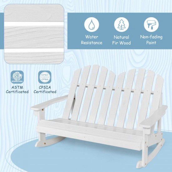 Honhorrs Two-Child Fir Wood Rocking Bench, Slatted Seat and Adirondack Back with Reinforced Frame