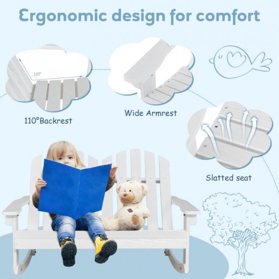 Honhorrs Two-Child Fir Wood Rocking Bench, Slatted Seat and Adirondack Back with Reinforced Frame