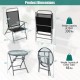 Honhorrs Three-Piece Folding Patio Conversation Set, Wide Fabric Chairs and Tempered-Glass Table