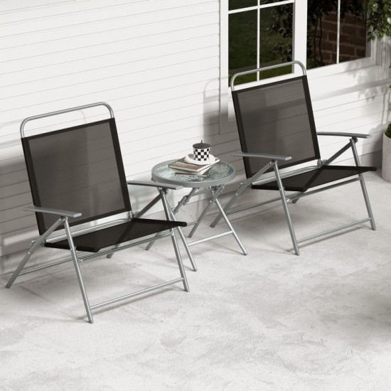 Honhorrs Three-Piece Folding Patio Conversation Set, Wide Fabric Chairs and Tempered-Glass Table