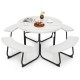 Honhorrs Eight-Person HDPE Picnic Table and Benches, Metal X-Braced Frame with Center Umbrella Hole