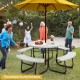 Honhorrs Eight-Person HDPE Picnic Table and Benches, Metal X-Braced Frame with Center Umbrella Hole