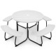 Honhorrs Eight-Person HDPE Picnic Table and Benches, Metal X-Braced Frame with Center Umbrella Hole