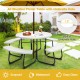 Honhorrs Eight-Person HDPE Picnic Table and Benches, Metal X-Braced Frame with Center Umbrella Hole