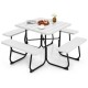 Honhorrs HDPE Outdoor Picnic Table with Four Attached Benches and a 1.9-Inch Central Umbrella Hole