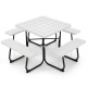 Honhorrs HDPE Outdoor Picnic Table with Four Attached Benches and a 1.9-Inch Central Umbrella Hole