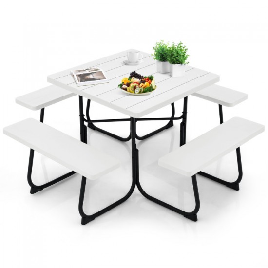 Honhorrs HDPE Outdoor Picnic Table with Four Attached Benches and a 1.9-Inch Central Umbrella Hole