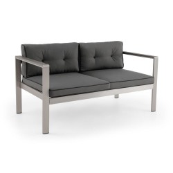 XVX Two-Person Aluminum Patio Sofa, WPC Armrests with Removable Seat and Back Cushion Covers
