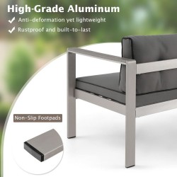 XVX Two-Person Aluminum Patio Sofa, WPC Armrests with Removable Seat and Back Cushion Covers