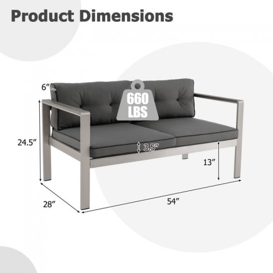 Honhorrs Two-Person Aluminum Patio Sofa, WPC Armrests with Removable Seat and Back Cushion Covers