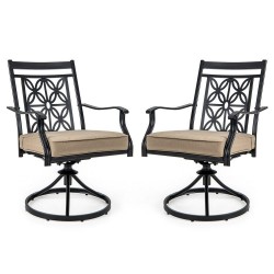 XVX Two Swivel Patio Chairs, Blossom-Pattern Backs with 3.5-Inch Cushions and Smooth Armrests
