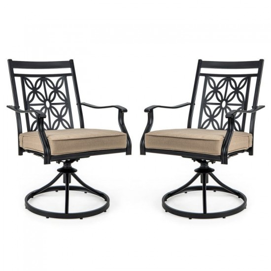 Honhorrs Two Swivel Patio Chairs, Blossom-Pattern Backs with 3.5-Inch Cushions and Smooth Armrests
