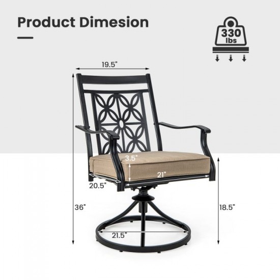 Honhorrs Two Swivel Patio Chairs, Blossom-Pattern Backs with 3.5-Inch Cushions and Smooth Armrests