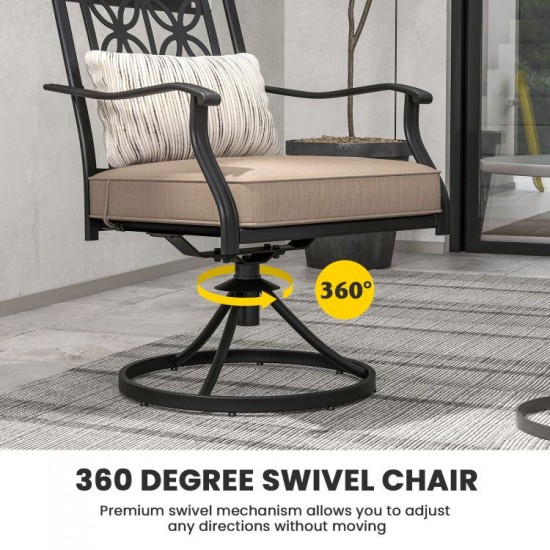 Honhorrs Two Swivel Patio Chairs, Blossom-Pattern Backs with 3.5-Inch Cushions and Smooth Armrests