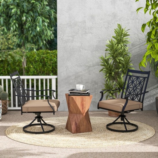 Honhorrs Two Swivel Patio Chairs, Blossom-Pattern Backs with 3.5-Inch Cushions and Smooth Armrests